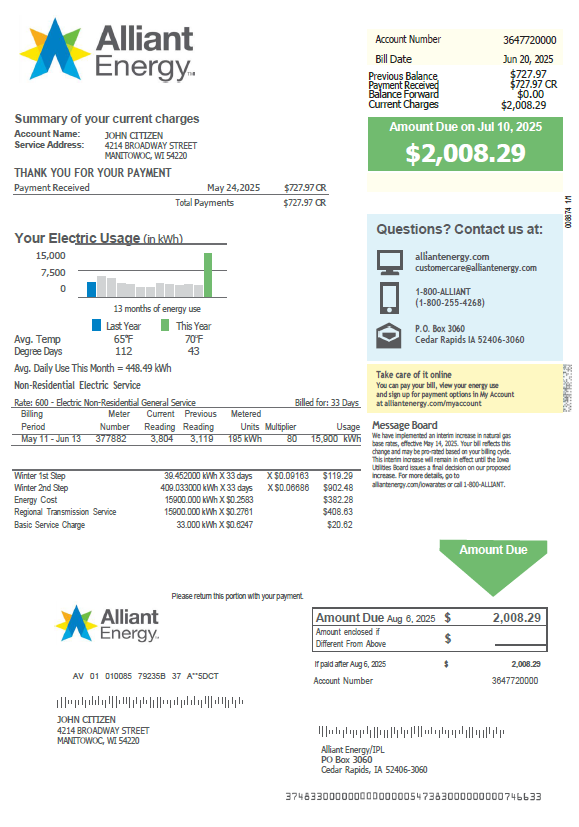  Minol USA business utility bill 